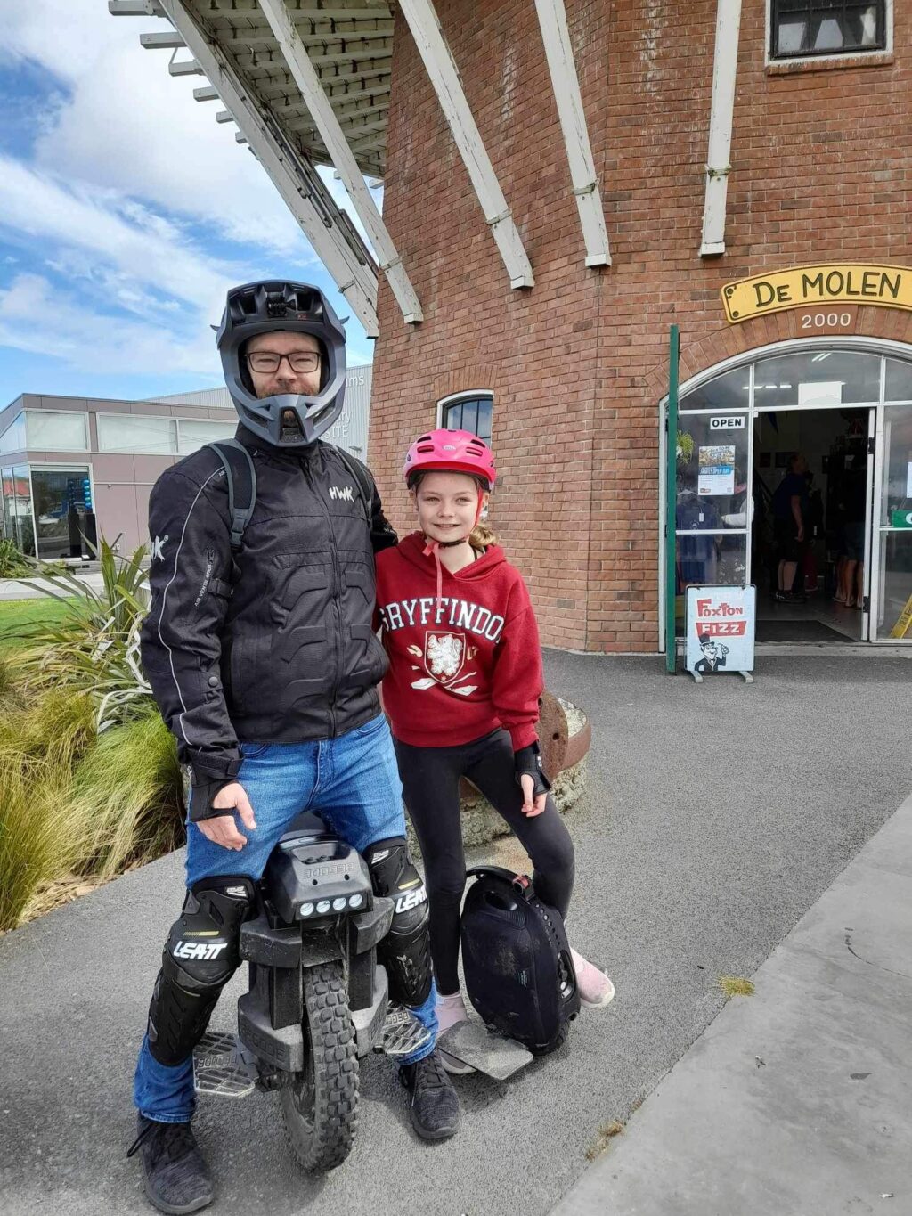 Me and Miss 11 on our Electric Unicycles in Foxton, New Zealand